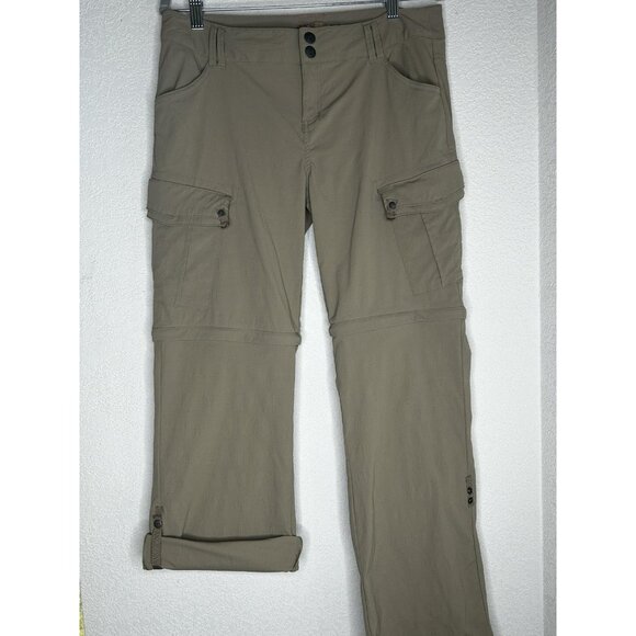 Prana Convertible Cargo Pants Womens 10 Light Brown Nylon Zip Off Hiking Outdoor - Picture 1 of 13